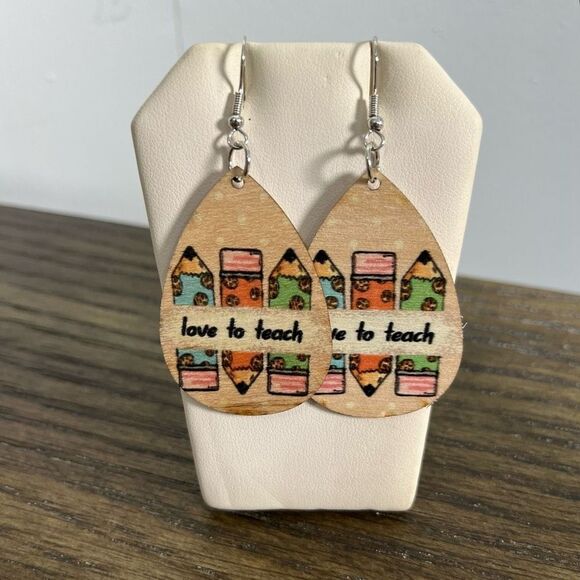 2/$10 ⭐️ 3/$12 | Wooden Teardrop Love to Teach Earrings - Picture 1 of 5